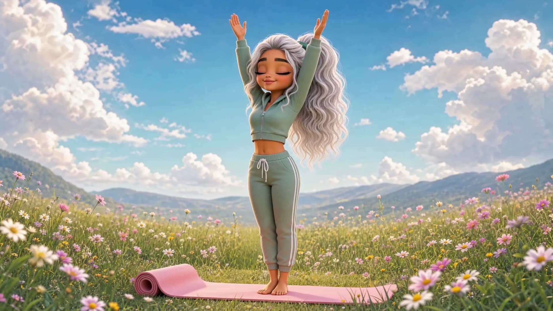 Jessica settled into a calm yoga pose