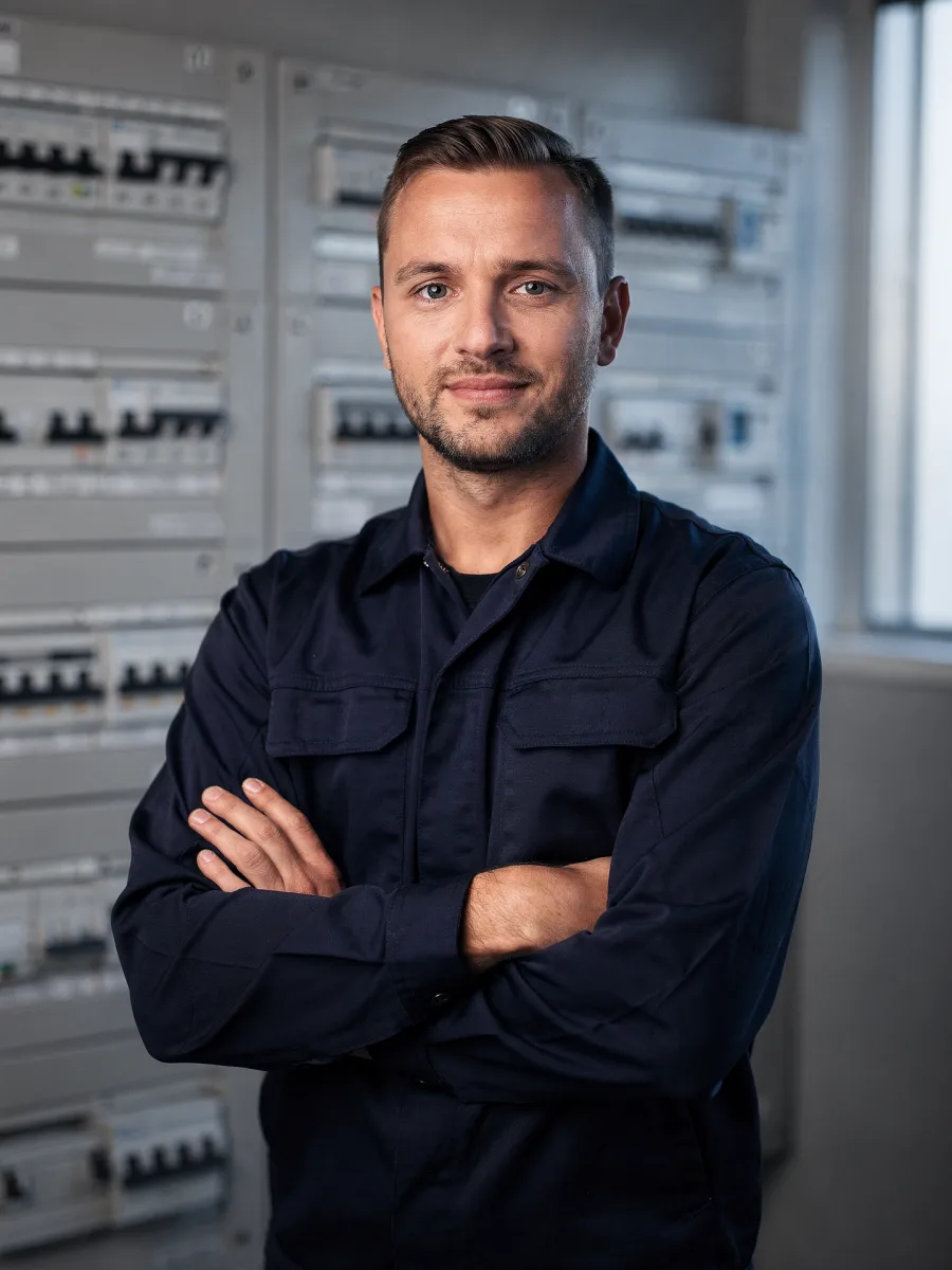A Voltiva engineer in a modern switchroom