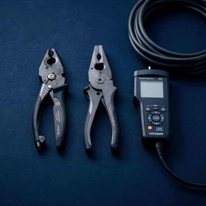 Electrical hand tools laid out on a workbench