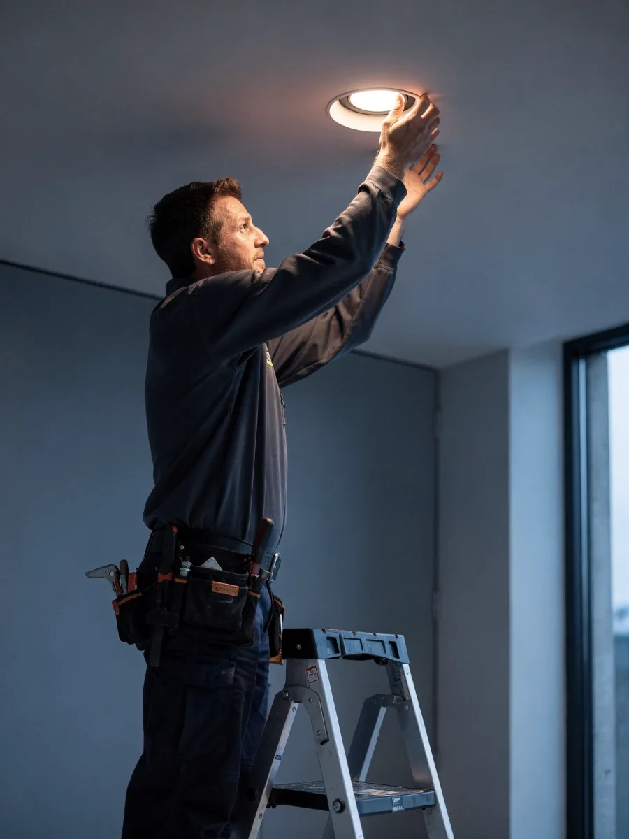 A Voltiva engineer installing a recessed downlight